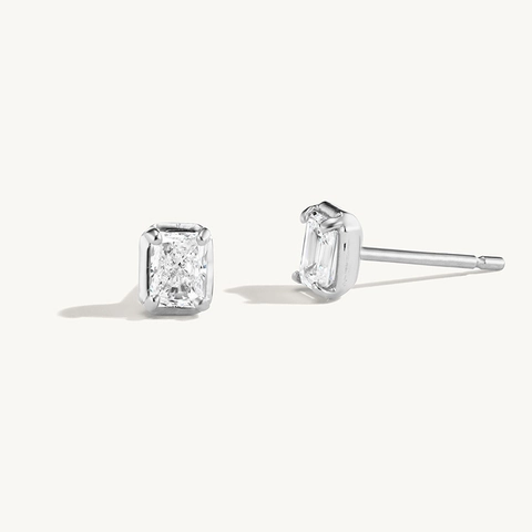 Orecchini a Lobo in Argento Sterling 925 Rettangolo Zirconia Minimalista Elegante Gioielli Piercing Ipoallergenici Pendolarismo per Donna