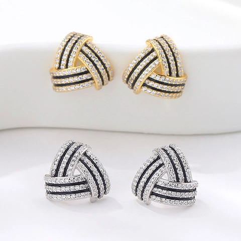 Orecchini a Bottone a Triangolo in Argento Sterling 925 Donna Orecchini con Strass Intrecciati Geometrici Gioielli