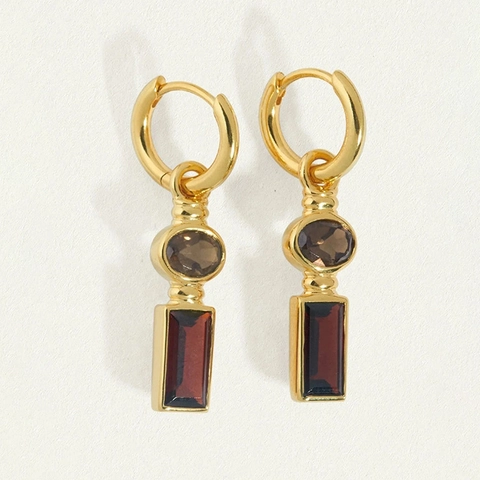 Vintage 925 Sterling Silver Maillard Style Zirconia Drop Earrings For Women 18K Gold Plated Geometric Oval Rectangle Dangle Earrings