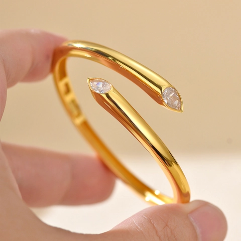 S925 Sterling Silver Pear Cut Zirconia Open Bangle Bracelet For Women Gold Platinum Plated Elegant Minimalist Hand Jewelry