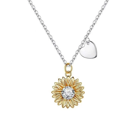 925 Sterlingsilber Sonnenblume Gänseblümchen Anhänger Kette Elegant Gold Herz Anhänger Strass Schmuck Für Damen Geschenk