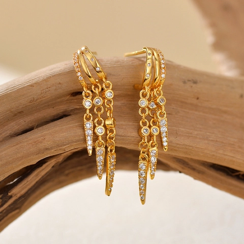 925 Sterling Silver Zirconia Drop Stud Earrings Geometric Spike Cross Star Moon Tassel Earrings For Women Fashion Jewelry