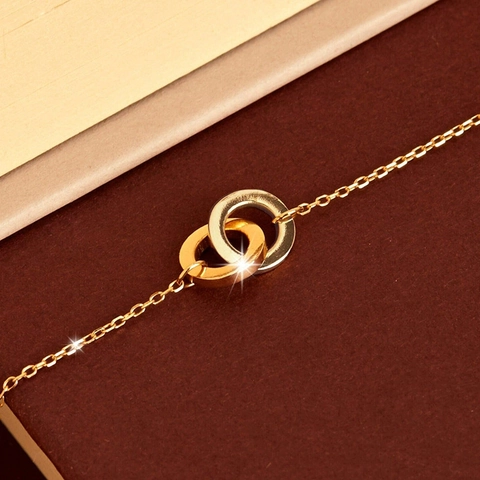 Collana in Argento Sterling 925 Con Doppi Anelli Intrecciati per Donna Oro Argento Bicolore Gioielli Minimalisti di Moda