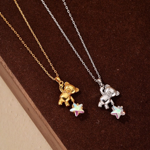 Collar con Colgante de Oso y Estrella de Plata de Ley 925 para Mujer Linda Estrella de Aurora Irisada Joyería