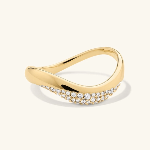 Bague Vague Irrégulière en Argent Sterling S925 pour Femme Anneau Plaqué Or Minimaliste avec Zirconia Bijoux Versatile