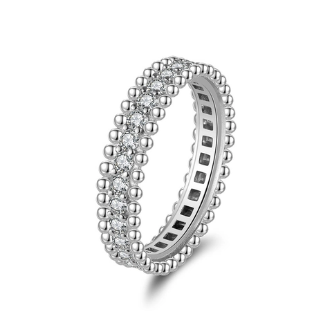 S925 Sterling Zilveren Eternity Ring Voor Vrouwen Kralenrand Milgrain Strass Band Minimalistische Mode Sieraden Cadeau