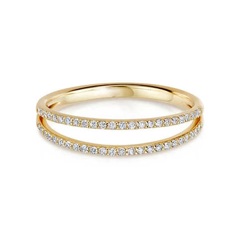 925 Sterling Silver Double Row Rhinestone Ring Minimalist Inlaid Band For Women Elegant Fashion Luxury Jewelry Gift