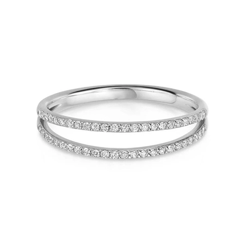 925 Sterling Silver Double Row Rhinestone Ring Minimalist Inlaid Band For Women Elegant Fashion Luxury Jewelry Gift