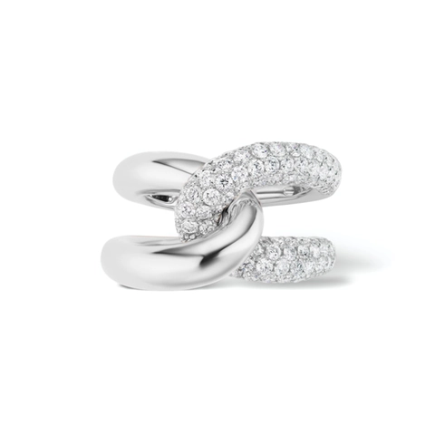 Anello Doppio Intrecciato in Argento Sterling S925 Con Strass Pavé per Donna Placcato Oro Argento Elegante Minimalista Gioielli di Moda Geometrici Anello
