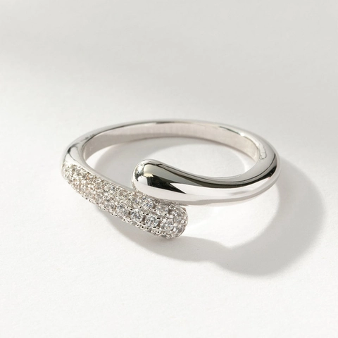 Minimalistisch 925 Sterlingsilber Bypass Ring Damen 18K Vergoldet Strass Welle Kreuz Offen Einstellbar Schmuck