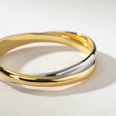 Anello a Croce Intrecciato Bicolore in Argento Sterling 925 per Donna Minimalista Stile Ins Alta Gamma Gioielli di Moda