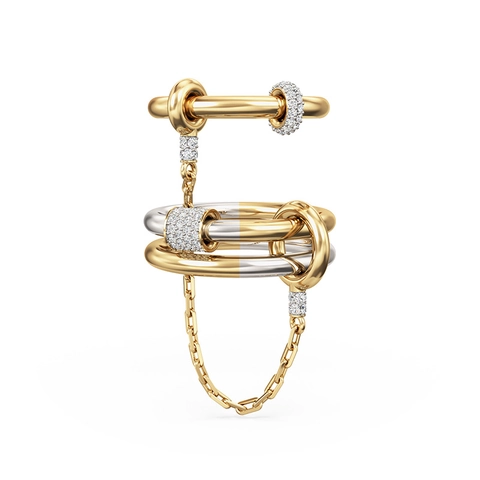 925 Argento Sterling Anelli Interconnessi Multi Link Bicolore Catena Anello Con Pavé Strass Squisito Gioielli Donna