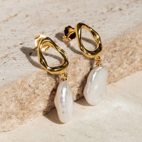 Pendientes de Plata de Ley 925 Con Perla Artificial Barroca Para Mujer Pendientes Geométricos Irregulares Minimalistas Estilo Ins