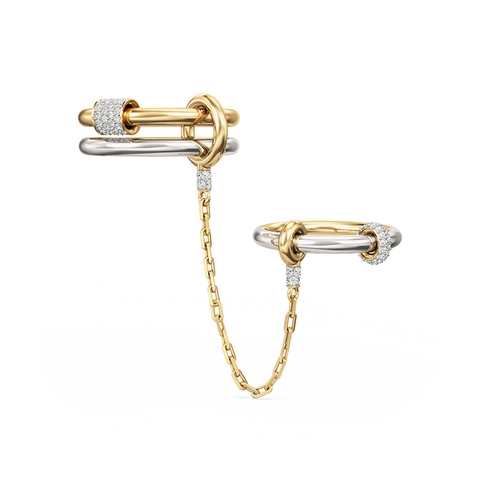 925 Argento Sterling Anelli Interconnessi Multi Link Bicolore Catena Anello Con Pavé Strass Squisito Gioielli Donna