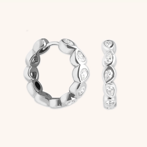 S925 Sterling Silver Hoop Earrings With Pear Cut Rhinestone Inlaid Elegant Geometric Teardrop Stone Ear Buckle Jewelry For Women