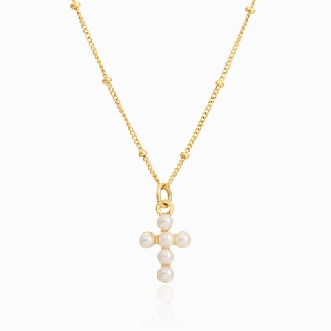S925 Sterling Zilveren Kruis Hanger Ketting Met Kunstparel Satellietketting Elegante 18K Vergulde Sieraden Voor Dames