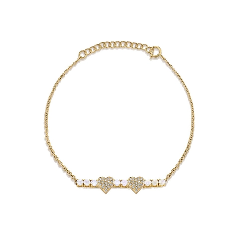 Pulsera de Corazón de Plata de Ley S925 para Mujer Bañada en Oro Personalizada con Strass Incrustados Cadena Ajustable