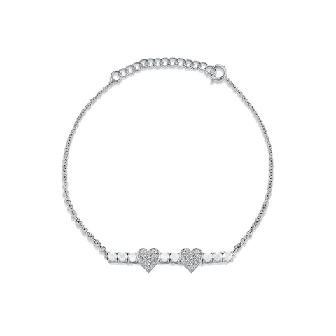 Pulsera de Corazón de Plata de Ley S925 para Mujer Bañada en Oro Personalizada con Strass Incrustados Cadena Ajustable
