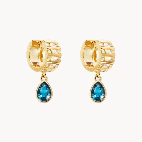 Orecchini in Argento Sterling 925 Zirconia a Goccia con Gemme Blu Intarsiate Orecchini a Cerchio Huggie Gioielli di Lusso Donna