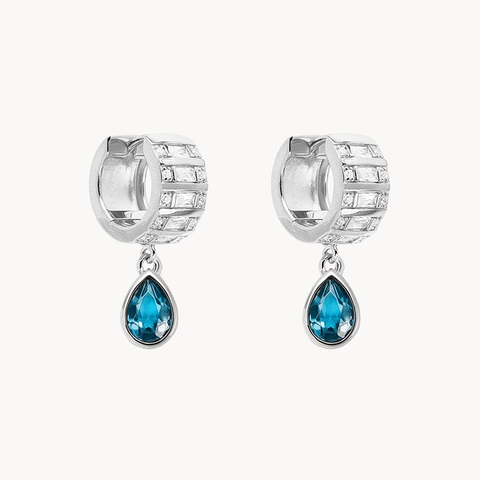 Orecchini in Argento Sterling 925 Zirconia a Goccia con Gemme Blu Intarsiate Orecchini a Cerchio Huggie Gioielli di Lusso Donna