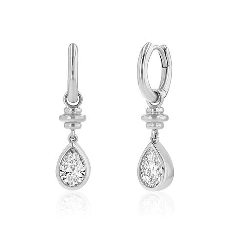 925 Sterlingsilber Birnenschliff Zirkonia Huggie Creolen Damen 18K Vergoldet Wassertropfen Hängeohrringe Schmuck
