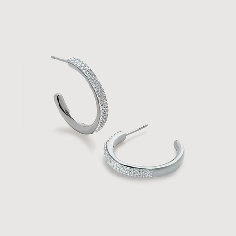 S925 Sterling Silver Zirconia C-Hoop Stud Earrings For Women Minimalist Pave Zirconia Electroplated Fashion Jewelry