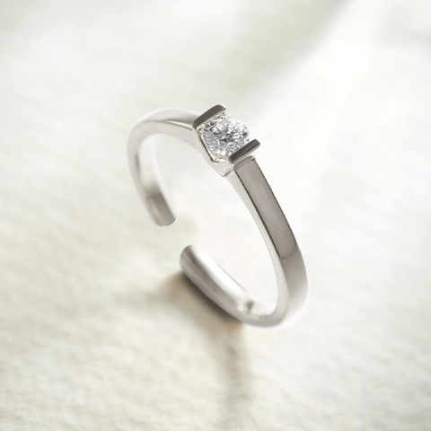 925 Sterling Silver Open Ring For Women Minimalist Adjustable Brilliant Rhinestone Finger Ring Gold Silver Jewelry Gift