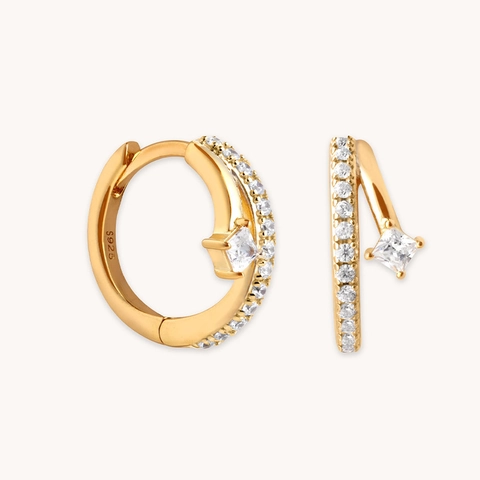 925 Sterling Silver Square Zirconia Hoop Earrings For Women Personalized Minimalist Double Layer Geometric Ear Buckle Jewelry