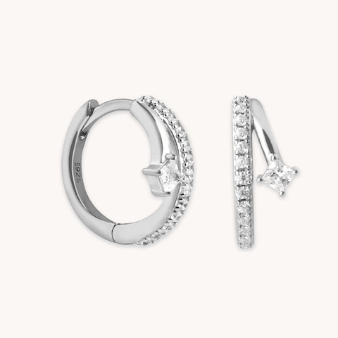 925 Sterling Silver Square Zirconia Hoop Earrings For Women Personalized Minimalist Double Layer Geometric Ear Buckle Jewelry
