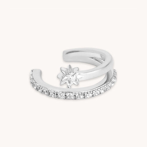 S925 Argento Sterling Doppio Strato Stella Polsino per Orecchio Micro Zirconia Oro Argento Orecchini a Clip Donna