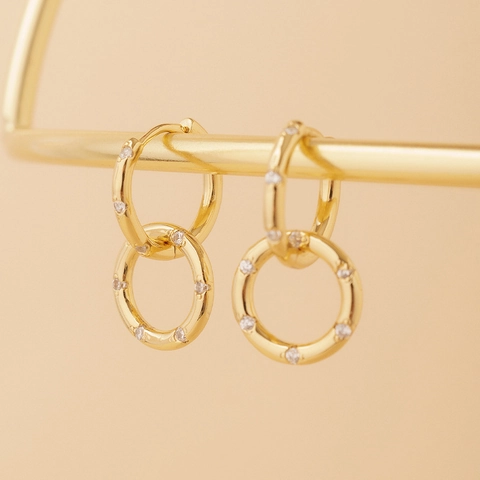 Luxe 925 Sterling Zilver In Elkaar Grijpende Dubbele Ring Oorbellen Voor Dames Minimalistische Strass Pave Goud Zilver Sieraden