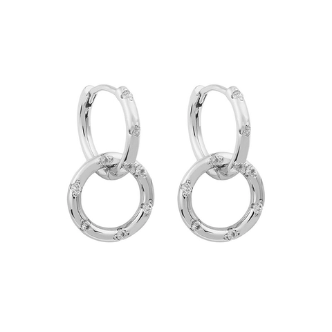 Luxe 925 Sterling Zilver In Elkaar Grijpende Dubbele Ring Oorbellen Voor Dames Minimalistische Strass Pave Goud Zilver Sieraden