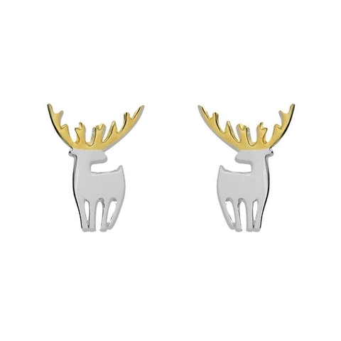 S925 Sterlingsilber Elch Ohrstecker Zweifarbig Gold Silber Hirsch Geweih Einfache Tier Ohrstecker Damen Schmuck Weihnachten