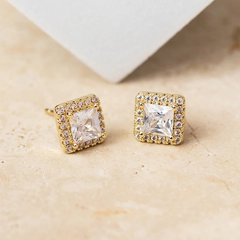 925 Sterling Silver Geometric Rhinestone Stud Earrings For Women Minimalist Heart Round Square Waterdrop Shape Jewelry