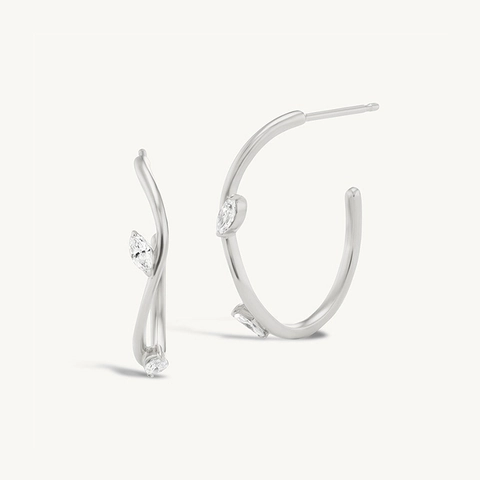 925 Sterlingsilber Unregelmäßige Marquise Zirkonia Ohrstecker Für Damen Wellen-Design C-Form Creolen Luxus Schmuck