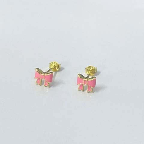 Pendientes de Botón con Lazo de Plata de Ley S925 para Mujer Esmalte Rosa Chapado en Oro Diseño de Nicho Joyas Elegantes
