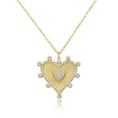 Collana con Ciondolo a Cuore in Argento Sterling 925 Strass Intarsiato Doppio Strato Motivo Sunburst Gioielli Eleganti da Donna