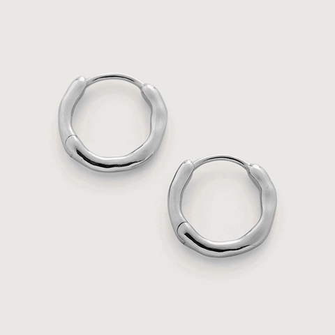 Orecchini a Cerchio in Argento Sterling 925 per Donna Placcati Oro 18K Texture Ondulata Irregolare Minimalista Stile Metallo Fuso Gioielli con Piercing Regalo