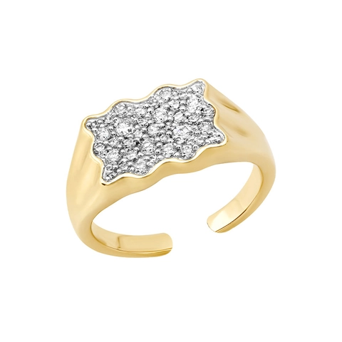 Anillo Abierto de Plata de Ley 925 Con Borde Ondulado para Mujer Elegante Anillo de Dedo Ajustable de Strass Pavé Geométrico Joyería de Moda Regalo