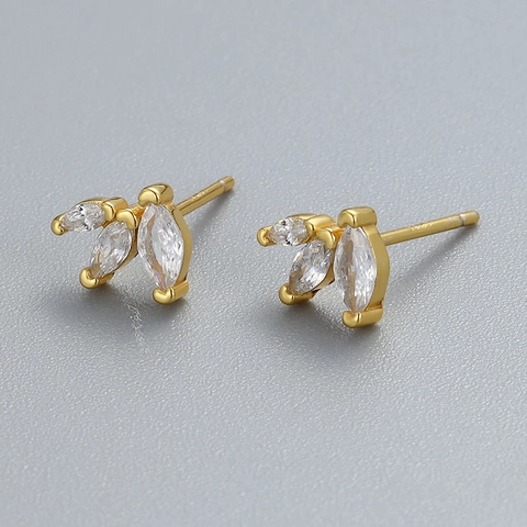 925 Sterling Silver Marquise Zirconia Stud Earrings For Women Elegant Leaf Shaped Displaced Zirconia High-end Fashion Earring Jewelry