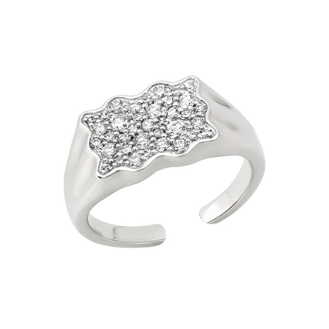 Anillo Abierto de Plata de Ley 925 Con Borde Ondulado para Mujer Elegante Anillo de Dedo Ajustable de Strass Pavé Geométrico Joyería de Moda Regalo