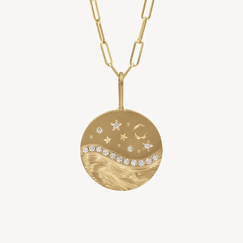 Collana con Pendente Stella Luna in Argento Sterling S925 Oro 18K Catena a Graffetta Strass Gioielli Celesti Donna
