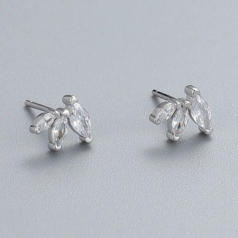 925 Sterling Silver Marquise Zirconia Stud Earrings For Women Elegant Leaf Shaped Displaced Zirconia High-end Fashion Earring Jewelry