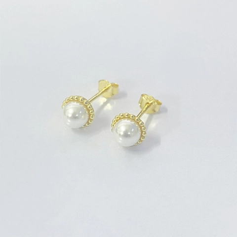 S925 Sterling Silver Artificial Pearl Stud Earrings Minimalist Beaded Edge Gold Plated Round Small Pearl Jewelry For Women