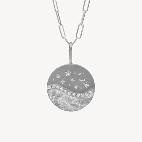 Collana con Pendente Stella Luna in Argento Sterling S925 Oro 18K Catena a Graffetta Strass Gioielli Celesti Donna