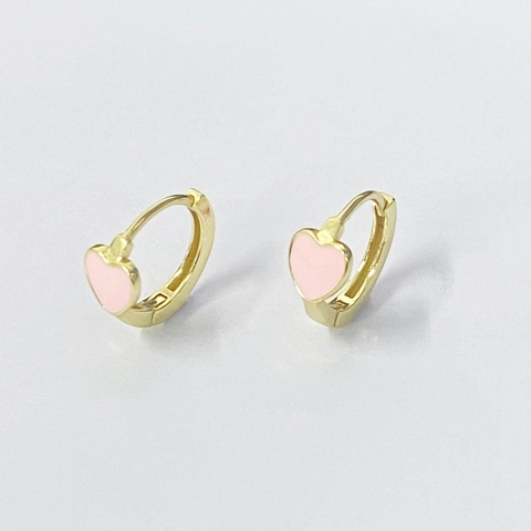 Pendientes Huggie de Corazón de Plata de Ley S925 Minimalistas Bañados en Oro Esmalte de Goteo Rojos Rosas para Mujer