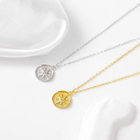 French Design 925 Sterling Silver Compass Pendant Necklace For Women Retro Starry Sky Compass Clavicle Chain Jewelry Gift