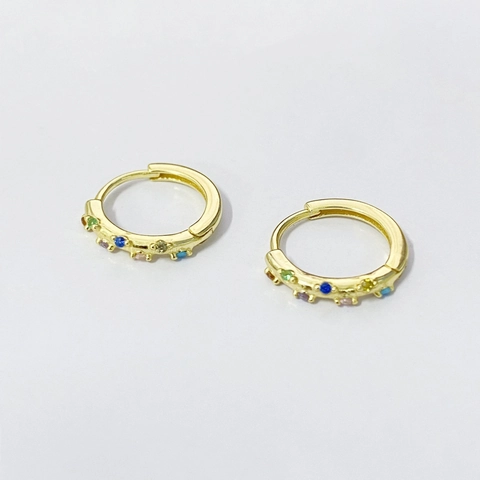 S925 Sterling Silver Multi Color Zirconia Hoop Earrings For Women Premium Ins Style Gold Plated Colorful Huggie Earrings Jewelry