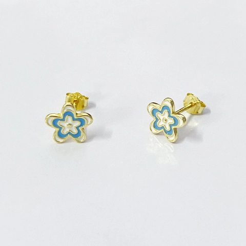 Orecchini a Bottone a Fiore in Argento Sterling S925 per Donna Minimalisti in Smalto Blu Bianco Orecchini Floreali Placcati Oro Gioielli