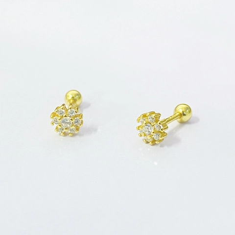 Pendientes de Botón de Flor de Plata de Ley S925 con Circonia para Mujer Pequeños Piercing de Cartílago Joyas de Moda